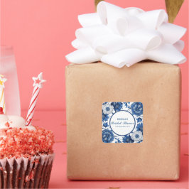 blå och vit Chinoiserie antikt mönster bröllop  Fyrkantigt Klistermärke