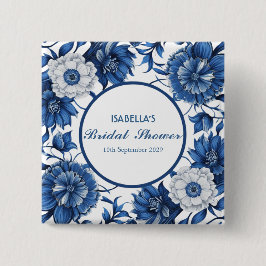 blå och vit Chinoiserie antikt mönster bröllop  Knapp