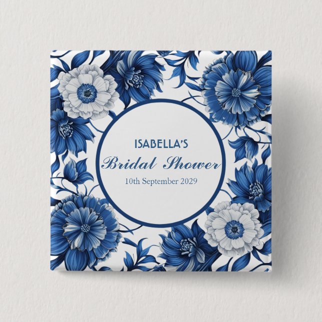 blå och vit Chinoiserie antikt mönster bröllop  Knapp (Framsida)