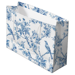 Blå och vit chinoiserie blomfåglar