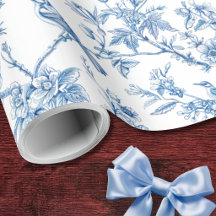 Blå och vit chinoiserie blomfåglar