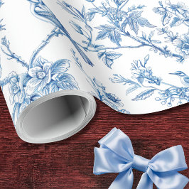 Blå och vit chinoiserie blomfåglar presentpapper