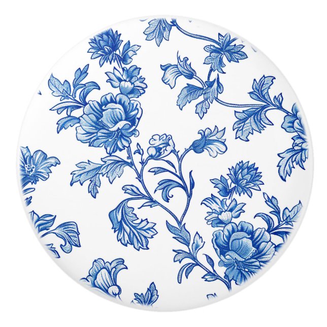 Blå och vit chinoiserie blomster  knopp (Framsidan)