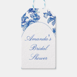 Blå och vit Chinoiserie Bröllopsdusch Presentetikett