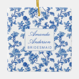 Blå och vit chinoiserie brudtillsägargåva julgransprydnad keramik