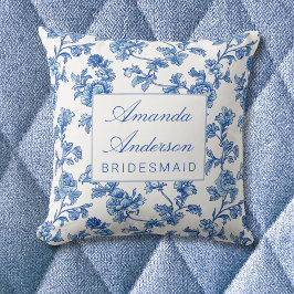 Blå och vit chinoiserie brudtjänstpresent kudde