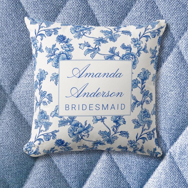 Blå och vit chinoiserie brudtjänstpresent kudde (Skapare uppladdad)