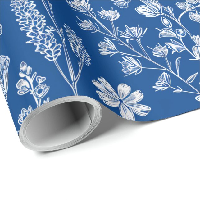 Blå och vit chinoiserie decoupage presentpapper (Rullad Hörn)