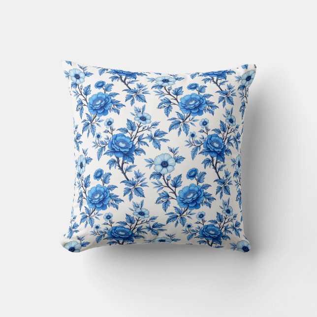Blå och vit chinoiserie kudde (Framsida)