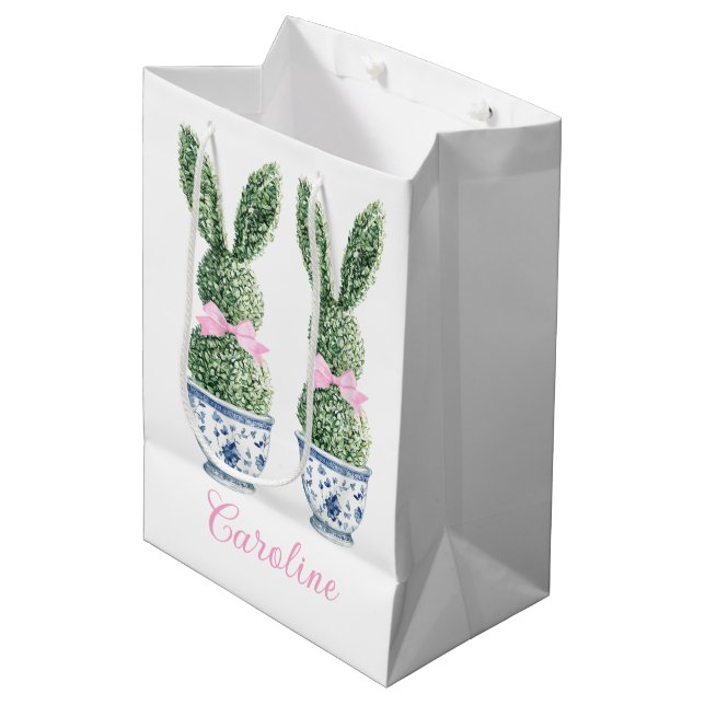 Blå och vit chinoiserie med kanin topiary (Framsidan Vinklad)
