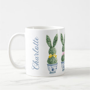 Blå och vit chinoiserie med kanin topiary kaffemugg