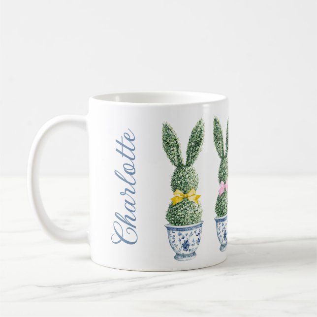 Blå och vit chinoiserie med kanin topiary kaffemugg (Vänster)