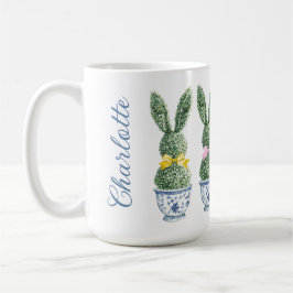 Blå och vit chinoiserie med kanin topiary kaffemugg