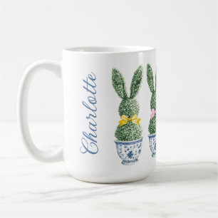 Blå och vit chinoiserie med kanin topiary kaffemugg