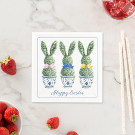 Blå och vit chinoiserie med kanin topiary pappersservett