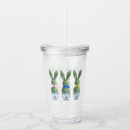 Blå och vit chinoiserie med kanin topiaryer take away mugg