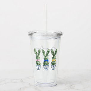 Blå och vit chinoiserie med kanin topiaryer take away mugg