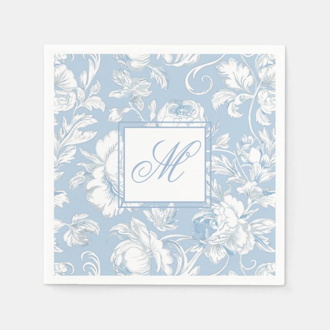 Blå och vit chinoiserie monogram  pappersservett (Framsidan)