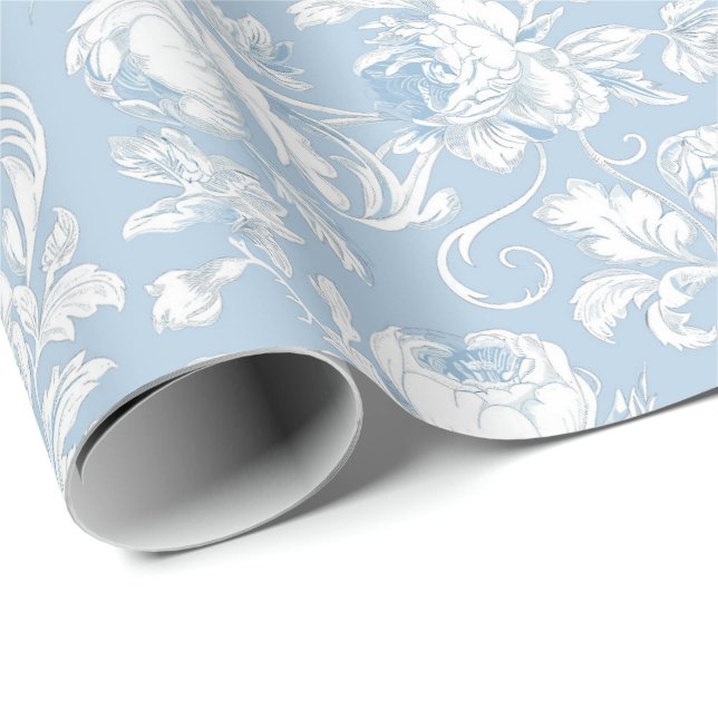 Blå och vit chinoiserie-mönster presentpapper (Rullad Hörn)