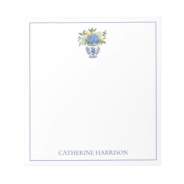 Blå och vit Chinoiserie Vas med Hydrangeas Anteckningsblock (Framsida)