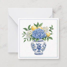 Blå och vit Chinoiserie Vas med Hydrangeas Anteckningskort