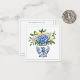 Blå och vit Chinoiserie Vas med Hydrangeas Anteckningskort