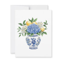 Blå och vit Chinoiserie Vas med Hydrangeas