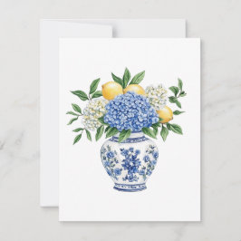 Blå och vit Chinoiserie Vas med Hydrangeas Anteckningskort
