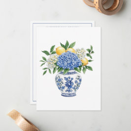 Blå och vit Chinoiserie Vas med Hydrangeas Anteckningskort