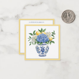 Blå och vit Chinoiserie Vas med Hydrangeas Anteckningskort