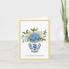 Blå och vit Chinoiserie Vas med Hydrangeas Anteckningskort