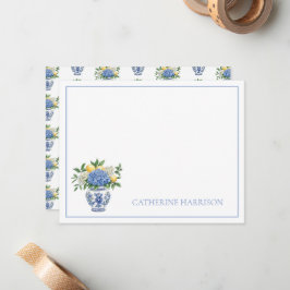 Blå och vit Chinoiserie Vas med Hydrangeas Anteckningskort