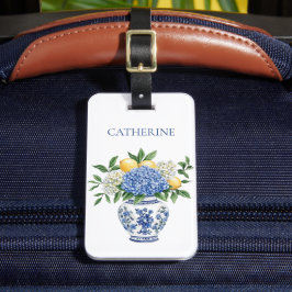 Blå och vit Chinoiserie Vas med Hydrangeas Bagagebricka