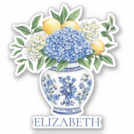 Blå och vit Chinoiserie Vas med Hydrangeas Klistermärken