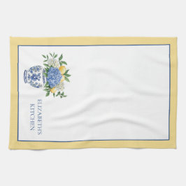 Blå och vit Chinoiserie Vas med Hydrangeas Kökshandduk