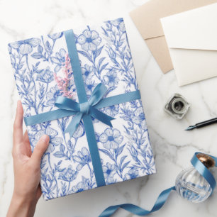 Blå och vit chinoiserie vildblomma presentpapper