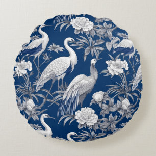 Blå och vit Chinoserie-seriens design 7 Rund Kudde