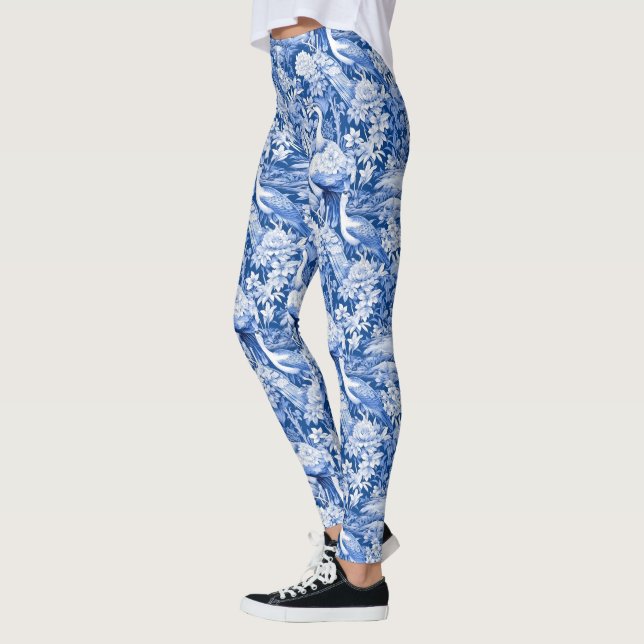 Blå och vit Chinoserie-seriens design 8 Leggings (Vänster)