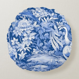 Blå och vit Chinoserie-seriens design 8 Rund Kudde