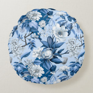 Blå och vit Chinoserie Series-design 3 Rund Kudde