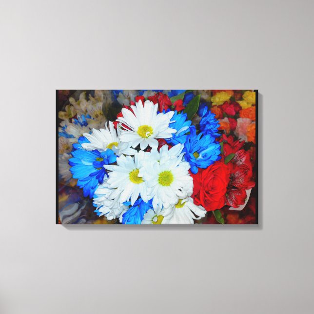 Blå och vit Daisy, blommig dux arbetsyta Canvastryck (Framsida)