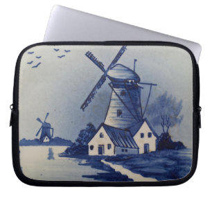 Blå och vit Delft-Kvarn Laptop Fodral