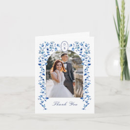 Blå och vit Delft Photo Bröllop Tack Kort