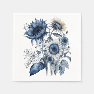 Blå och vit Delft stil solblommor bouquet Pappersservett