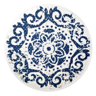 Blå och vit design, keramisk knopp