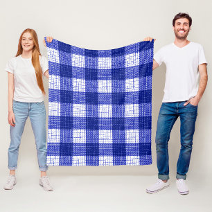 Blå och vit djärn rutig pläd design fleecefilt