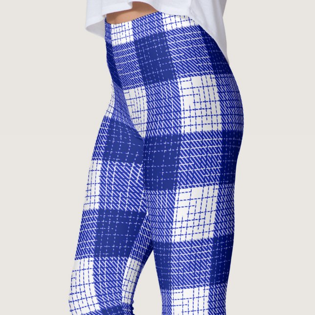 Blå och vit djärv rutig karotröja design leggings (Skapare uppladdad)
