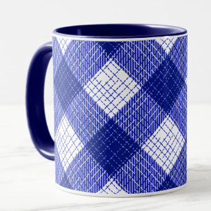 Blå och vit djärv rutig karotruta design mugg