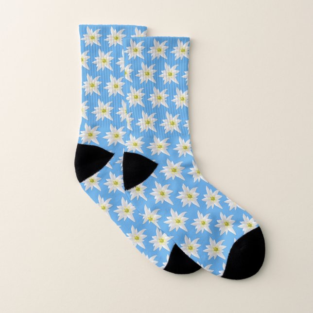 Blå och vit Edelweiss Flower Mönster Socks Strumpor (Par)