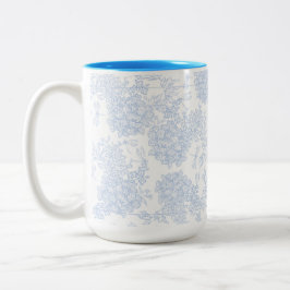 Blå och vit elegant blomsterdesign Två-Tonad mugg